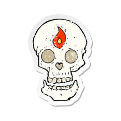 retro distressed sticker of a cartoon mystic skull