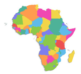 Africa map, new political detailed map, separate individual states, with state names, isolated on white background 3D blank