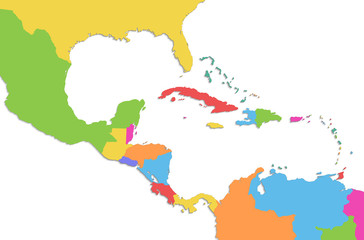 Caribbean islands Central America map, new political detailed map, separate individual states, with state names, isolated on white background 3D blank