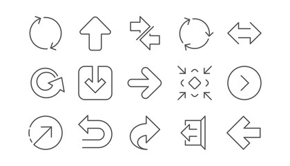 Arrow icons. Download, Synchronize and Share. Navigation linear icon set.  Vector