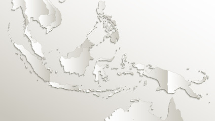 Indonesia map, state names, separate states, individual region, card paper 3D natural raster blank