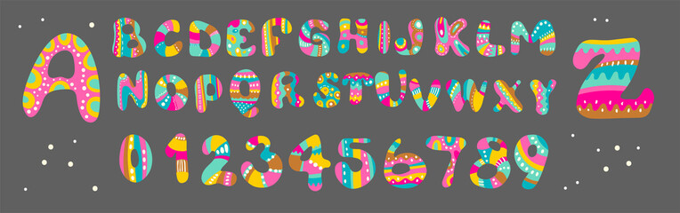 Colorful, fun alphabet and numbers, festive and fun
