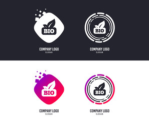 Logotype concept. Bio product sign icon. Leaf symbol. Logo design. Colorful buttons with icons. Vector