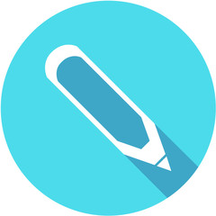 Pencil. Flat Design vector icon. Pencil on blue background with shadow