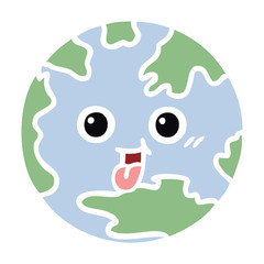 flat color retro cartoon planet earth