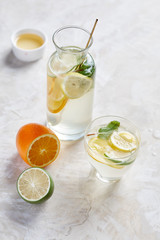 fresh drink with ice and lemon