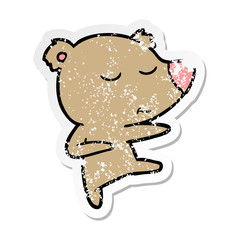 distressed sticker of a happy cartoon bear dancing