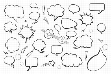 Set of blank empty hand drawn comic Speech Bubbles. Comic Speech Bubbles vector set