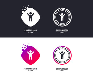 Logotype concept. Child icon. Happy young boy symbol. Person silhouette. Logo design. Colorful buttons with icons. Vector