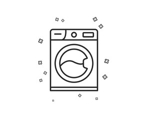 Washing machine line icon. Cleaning service symbol. Laundry sign. Geometric shapes. Random cross elements. Linear Washing machine icon design. Vector