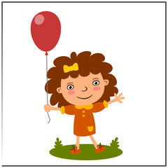 Funny girl with balloon isolated on white background