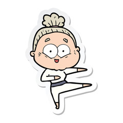 sticker of a cartoon happy old woman