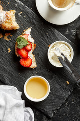 breakfast with croissant and coffee