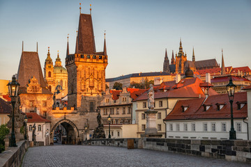 Naklejka na ściany i meble Charles Bridge and the river Vltava Prague czech republic