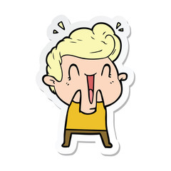 sticker of a cartoon happy man laughing