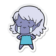 sticker of a crying cartoon elf girl