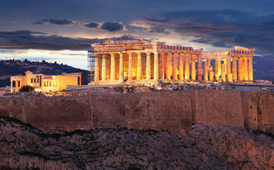Acropolis - Parthenon of Athens at dusk time, Greece
