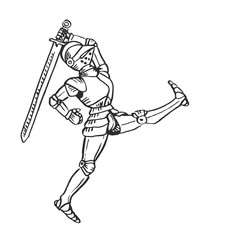 Knight in armour with sword fighting Medieval art