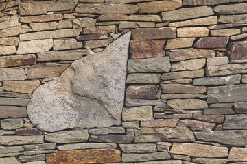 Wall from laid thin natural stone