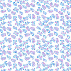 Exotic watercolor and butterfly blue and pink seamless pattern
