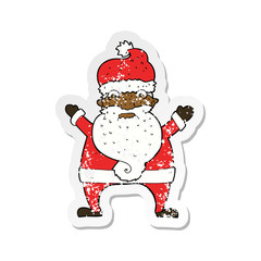 retro distressed sticker of a cartoon stressed out santa