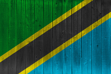 Tanzania flag painted on old wood plank