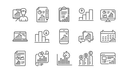 Graph line icons. Charts and graphs, Presentation and Report. Analytics linear icon set.  Vector
