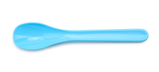 Blue spoon on white background