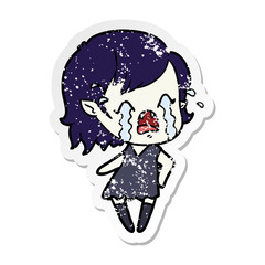 distressed sticker of a cartoon crying vampire girl
