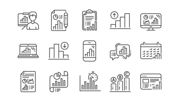 Graph line icons. Charts and graphs, Presentation and Report. Analytics linear icon set.  Vector