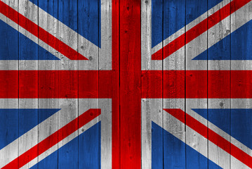 United Kingdom flag painted on old wood plank