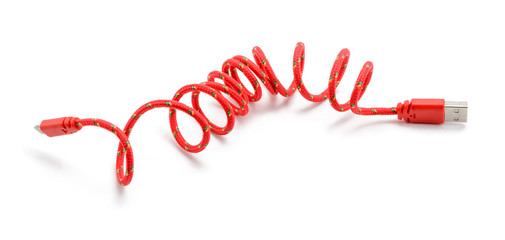 Red USB cable on white