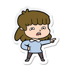sticker of a cartoon worried woman