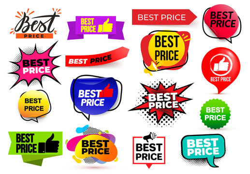 Best price. Set of Special offer sale grunge tag. Discount price label, sale promo marketing, symbol for advertising campaign in retail. Vector illustration. Isolated on white background.