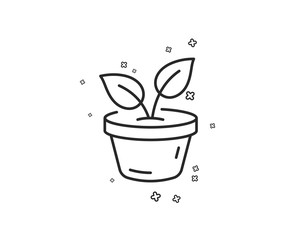 Leaves line icon. Grow plant leaf sign. Environmental care symbol. Geometric shapes. Random cross elements. Linear Leaves icon design. Vector