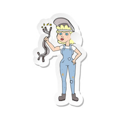 retro distressed sticker of a cartoon electrician woman