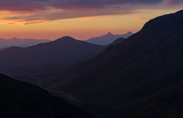 Spectacular Sunset of the Maluti Mountains in the Kingdom of Lesotho