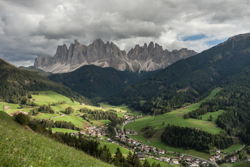Panoramic view on St. Peter in Val di Funes, Dolomites
