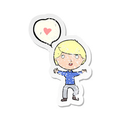 retro distressed sticker of a cartoon man in love