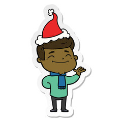 happy sticker cartoon of a man wearing santa hat