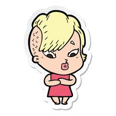 sticker of a cartoon surprised girl