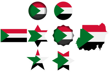 Set with the image of the flag of Sudan. Vector.