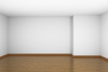 White empty room with brown hardwood parquet floor