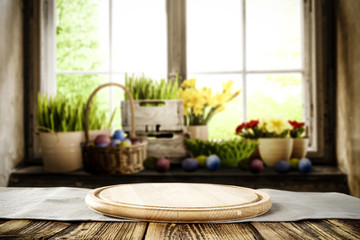 Desk of free space and easter time. Free space for your decoration. 