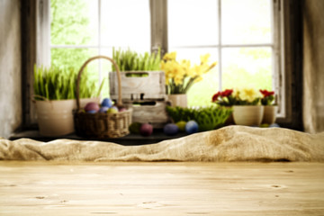 Desk of free space and easter time. Free space for your decoration. 