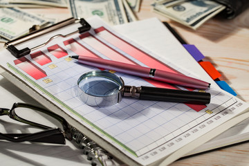 Accounting. Items for doing business in the office in the composition.