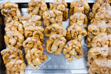 Crispy Pork Skin in small package selling at night market,Thai food