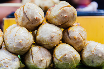 Big size of Thai style pork meatball selling at night market