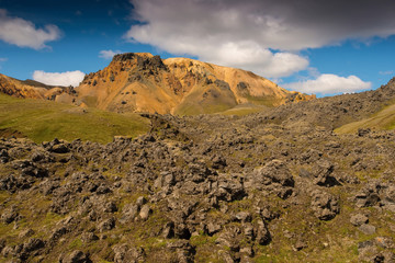 Landmannalaugar - the Highlands of Iceland. It is at the edge of Laugahraun lava field, which was formed in an eruption around the year 1477. Colorful landscape...