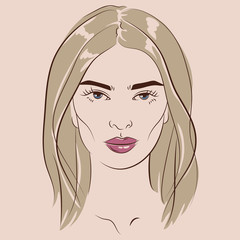 Vector Illustration Beautiful Woman Face Hand Drawn 